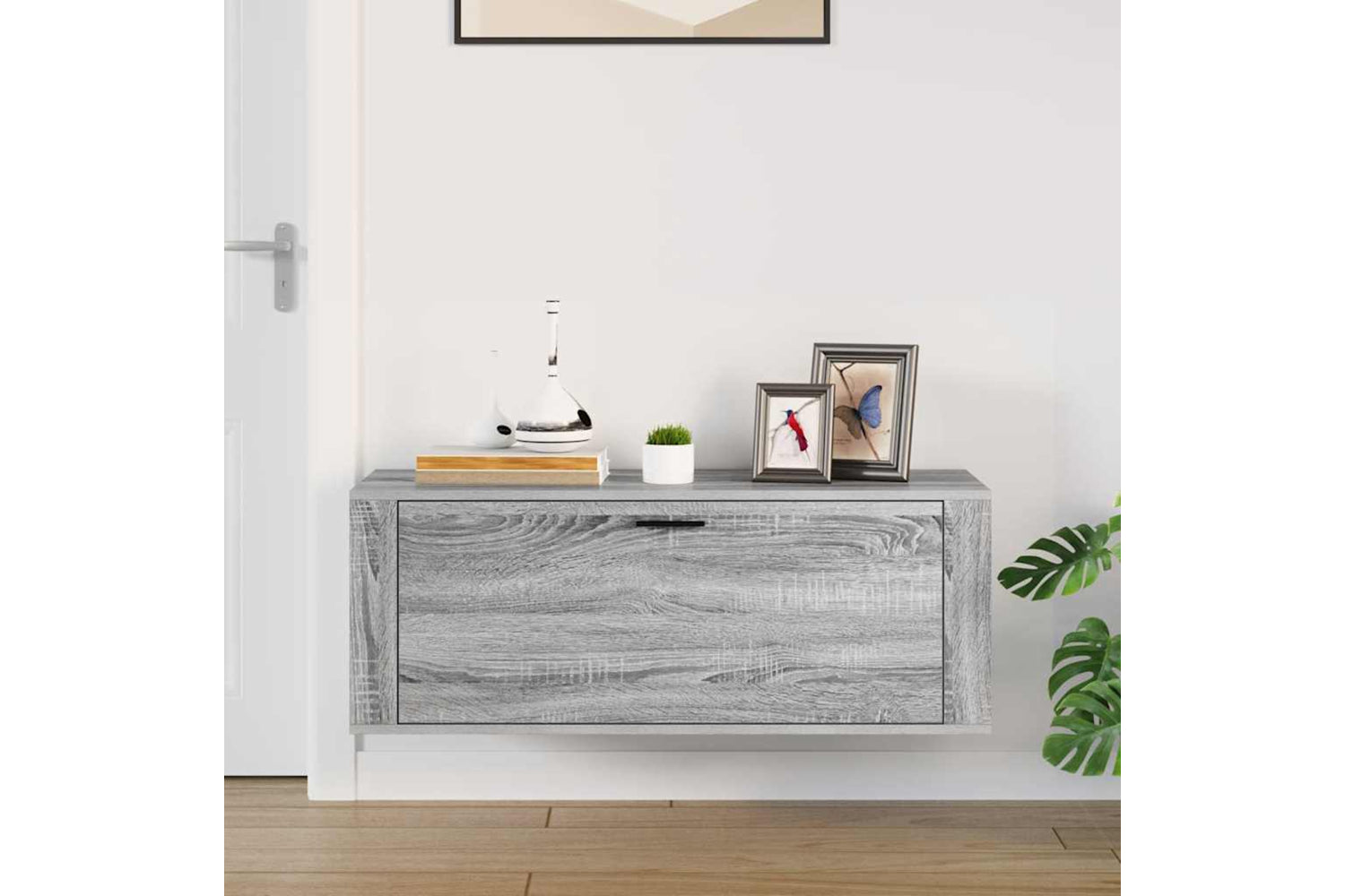 vidaXL 821026 Wall Shoe Cabinet Grey Sonoma 100x35x38cm Engineered Wood-2