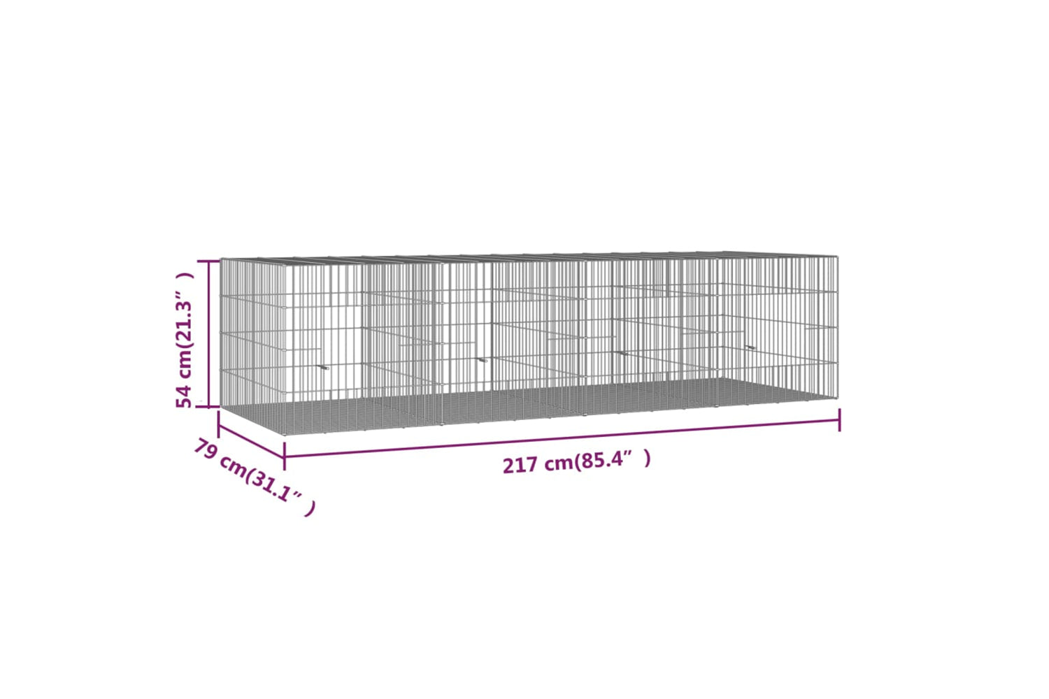 vidaXL 171570 4-panel Rabbit Cage 217x79x54cm Galvanised Iron-6