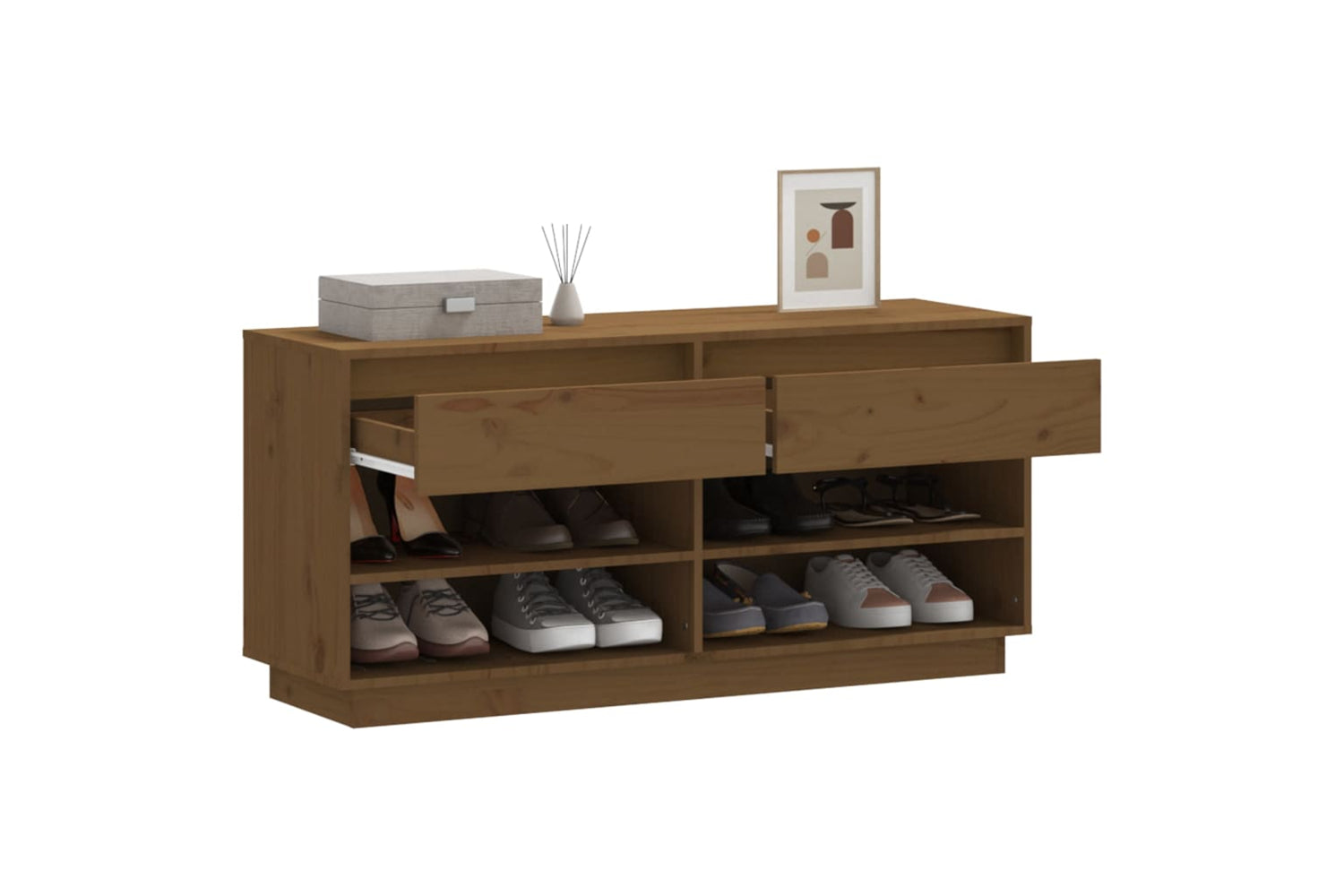 vidaXL 814447 Shoe Cabinet Honey Brown 110x34x52cm Solid Wood Pine-3