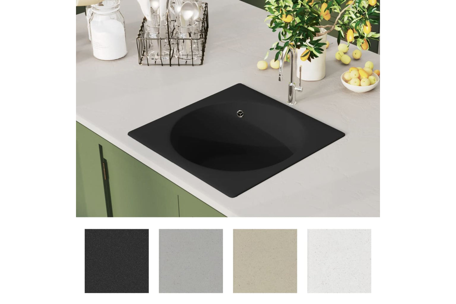 Vidaxl Kitchen Sink With Overflow Hole Black Granite-6