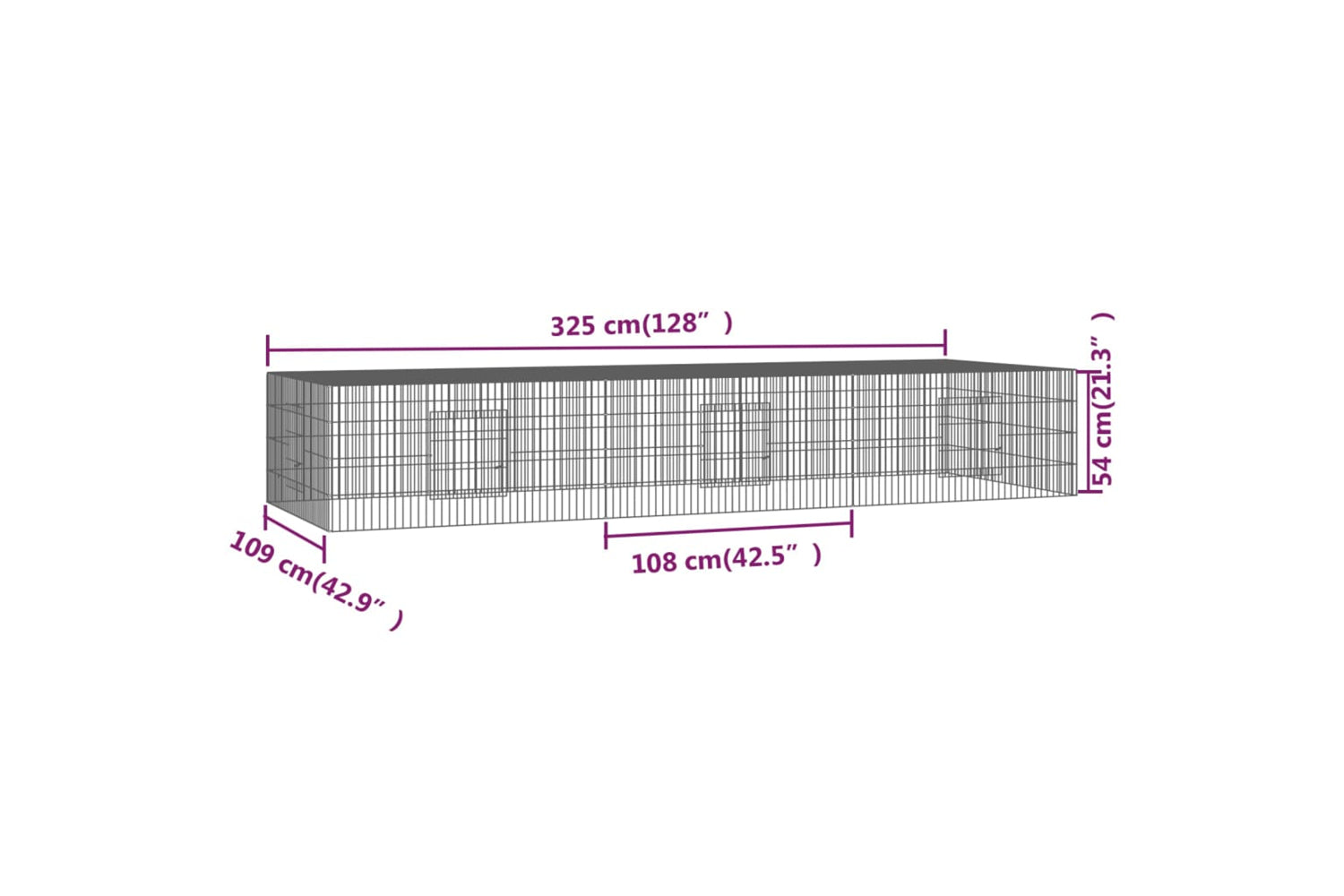 vidaXL 171564 3-panel Rabbit Cage 325x109x54cm Galvanised Iron-6