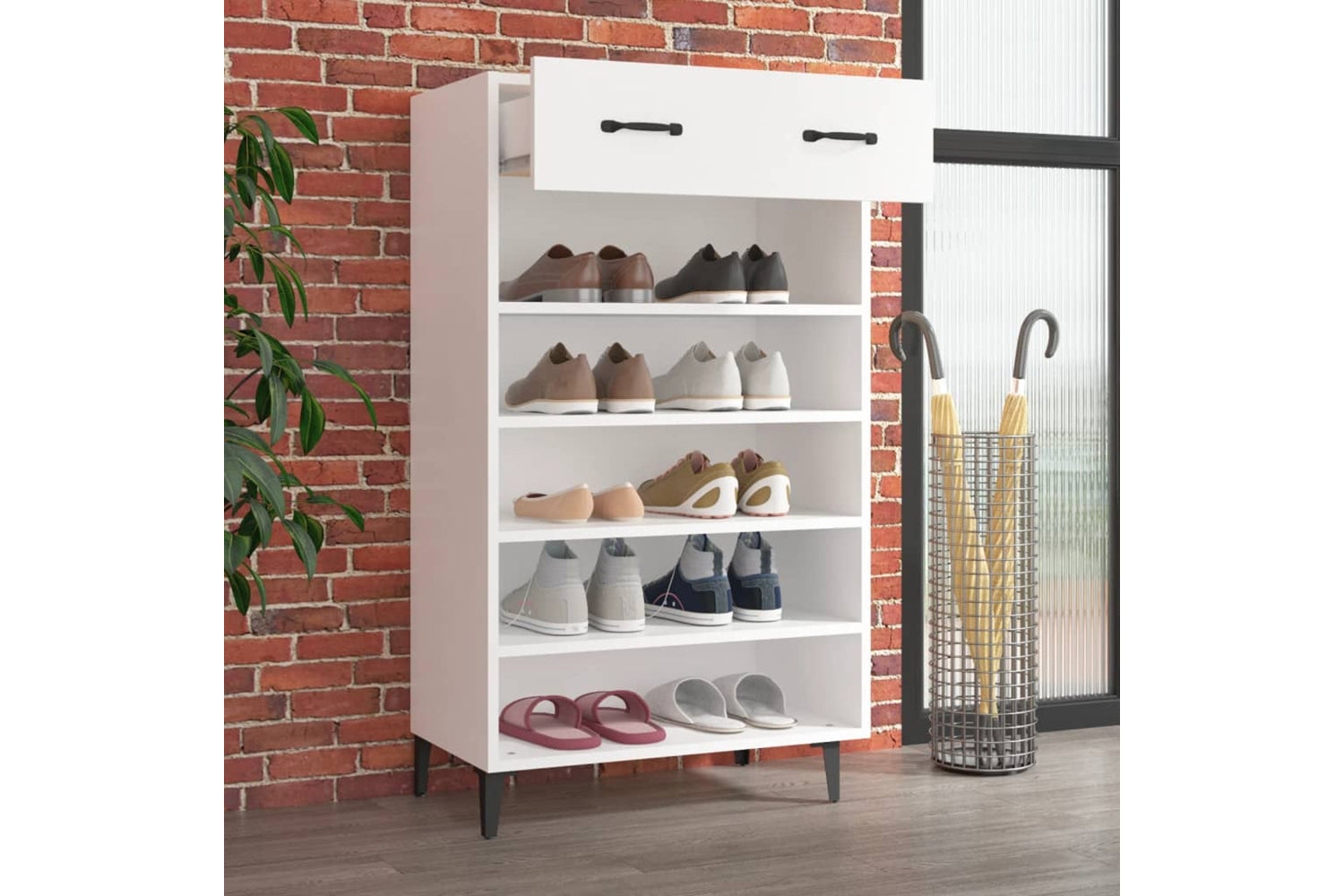 vidaXL 812789 Shoe Cabinet White 60x35x105cm Engineered Wood-2