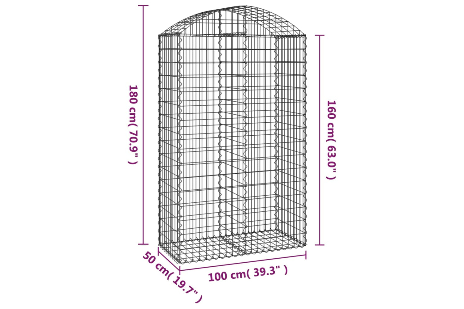 vidaXL 153438 Arched Gabion Basket 100x50x160/180cm Galvanised Iron-4