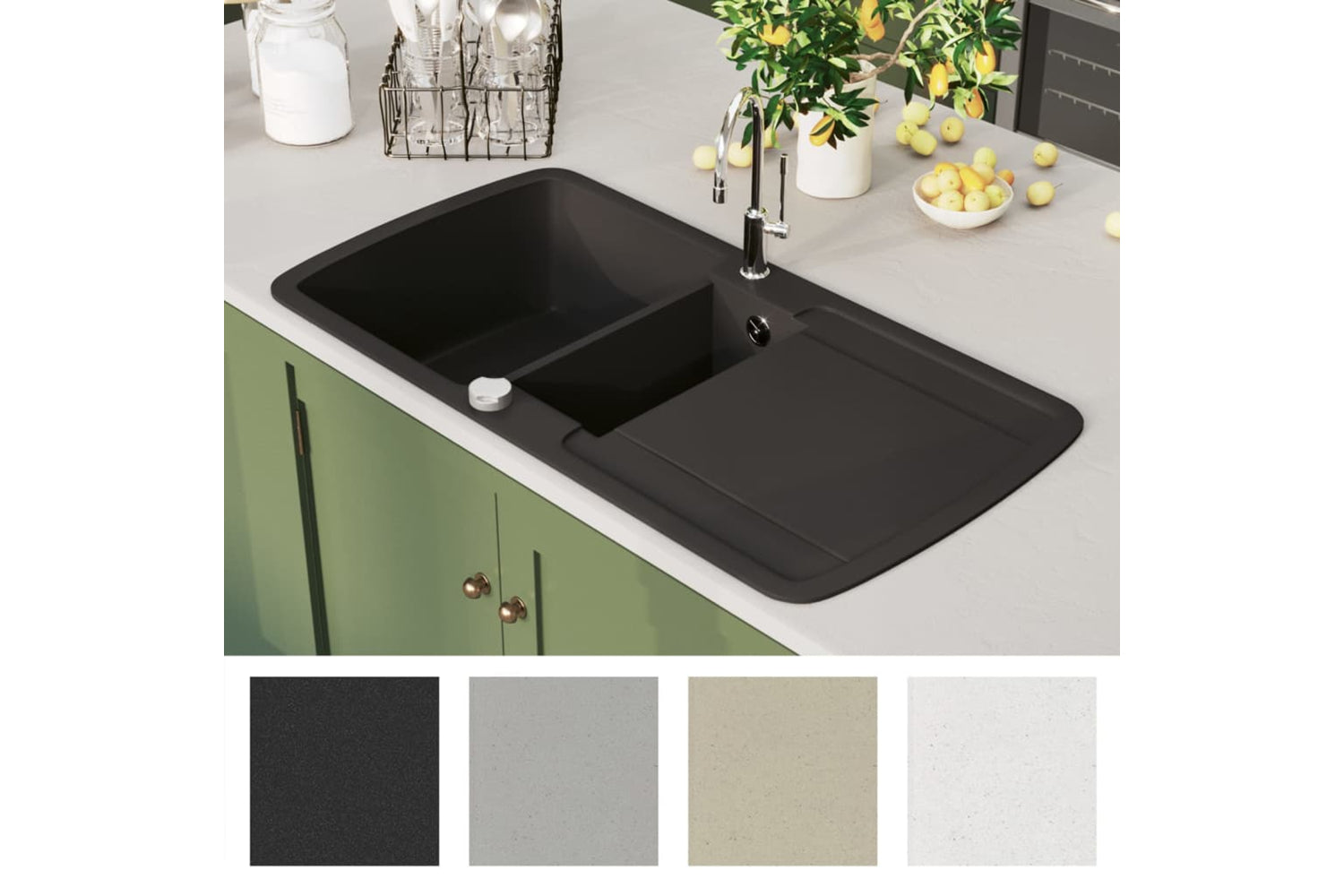 Vidaxl Granite Kitchen Sink Double Basin Black-5