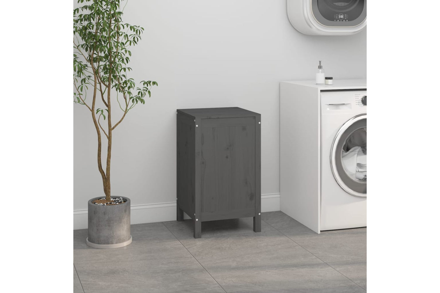 vidaXL 823576 Laundry Box Grey 44x44x76cm Solid Wood Pine-2