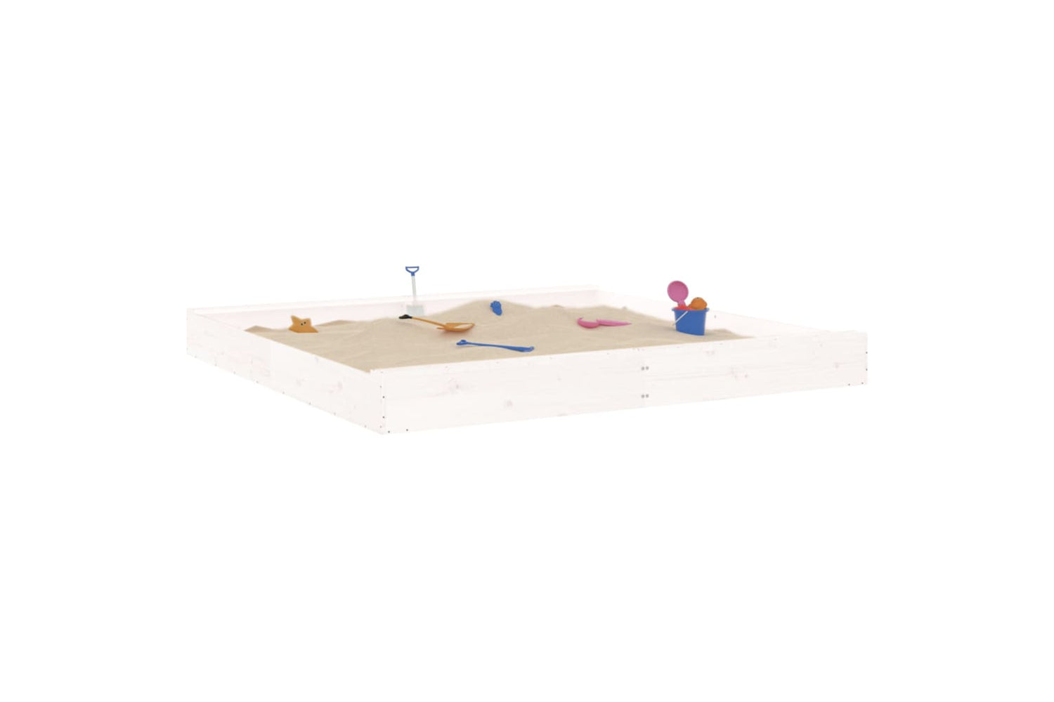 vidaXL 825045 Sandbox With Seats White Square Solid Wood Pine-2