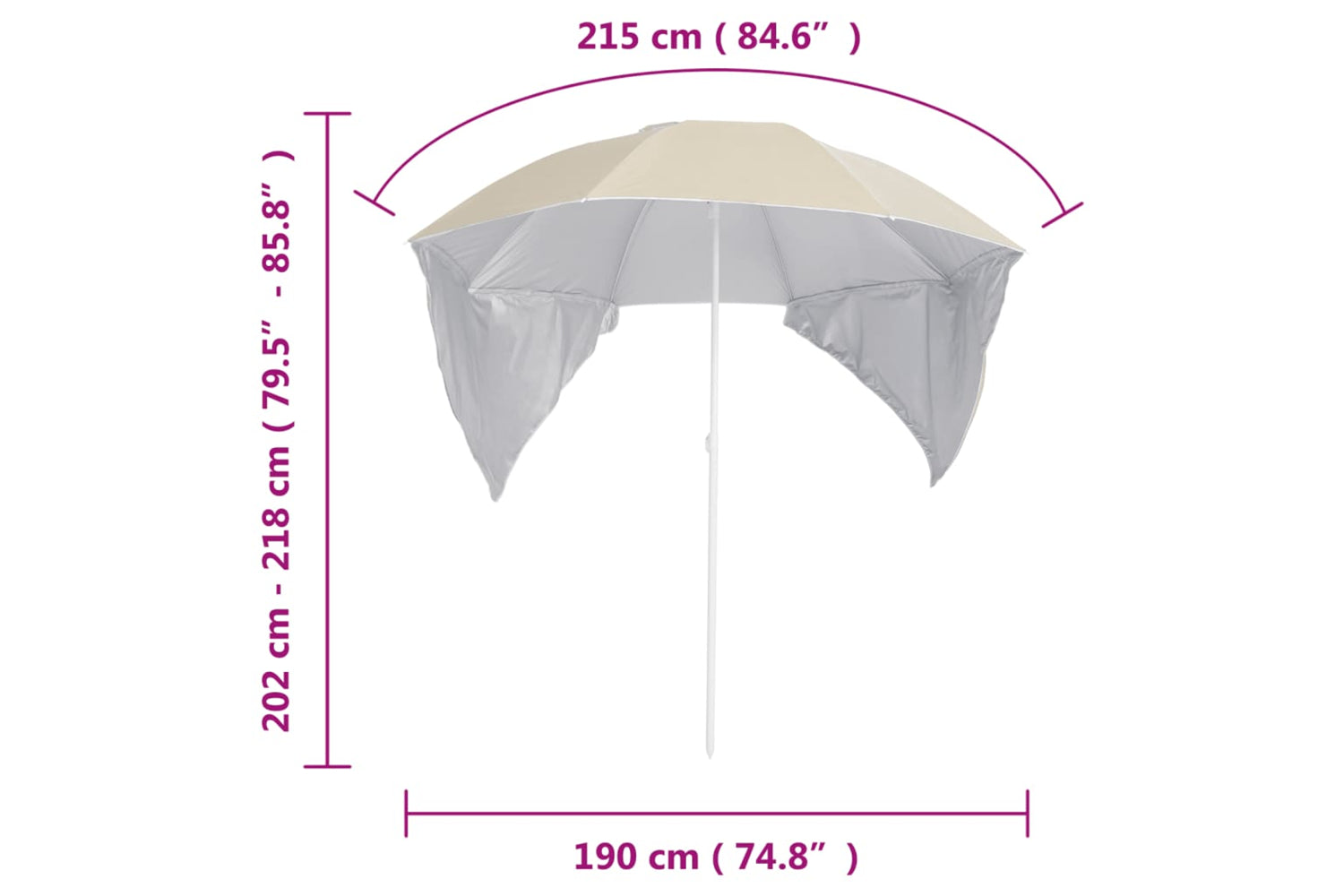 vidaXL 318836 Beach Umbrella With Side Walls Sand 215cm-9