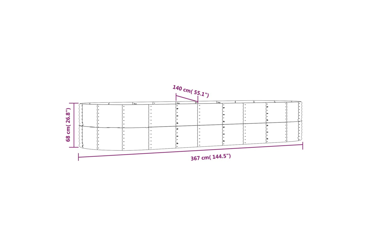 vidaXL 319105 Garden Raised Bed Brown 367x140x68cm Powder-coated Steel-5