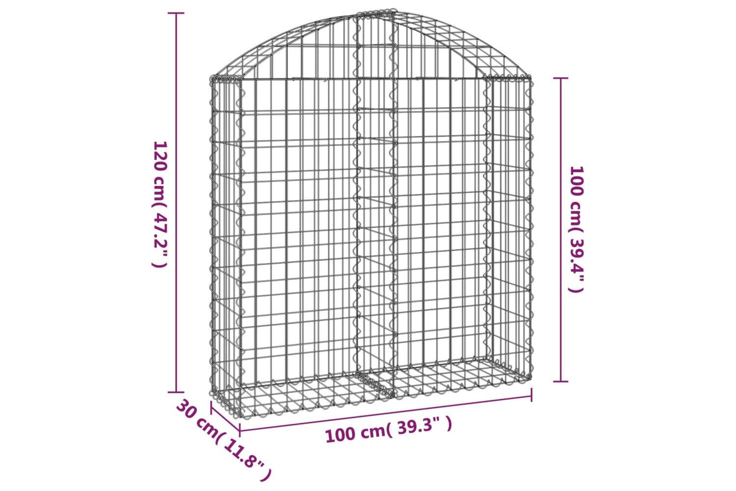 vidaXL 153425 Arched Gabion Basket 100x30x100/120cm Galvanised Iron-4
