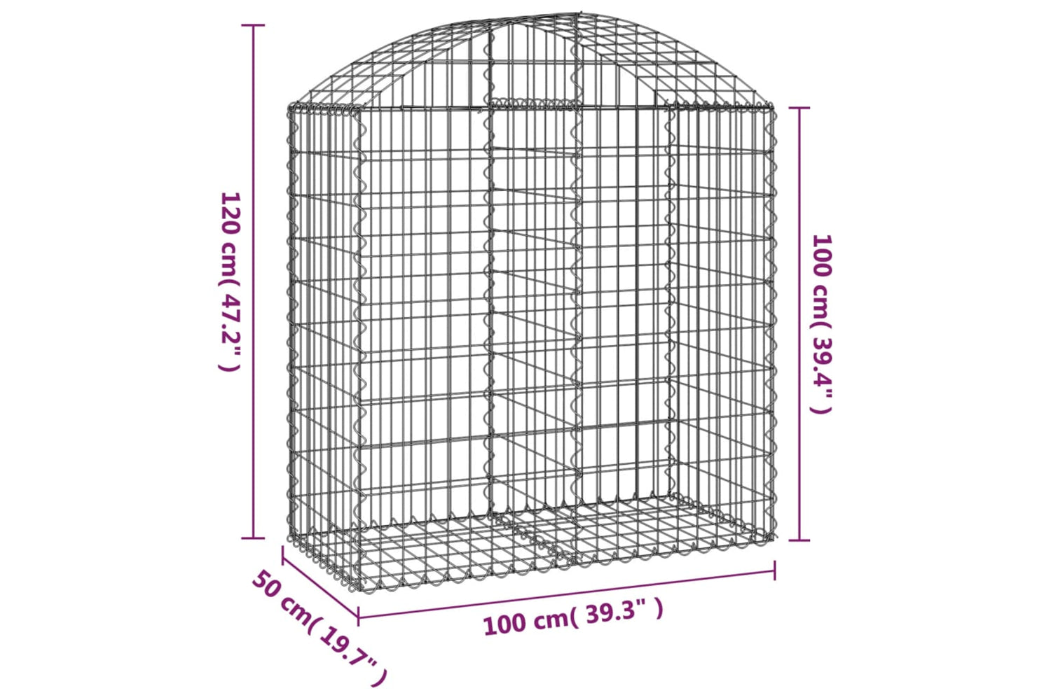 vidaXL 153435 Arched Gabion Basket 100x50x100/120cm Galvanised Iron-4