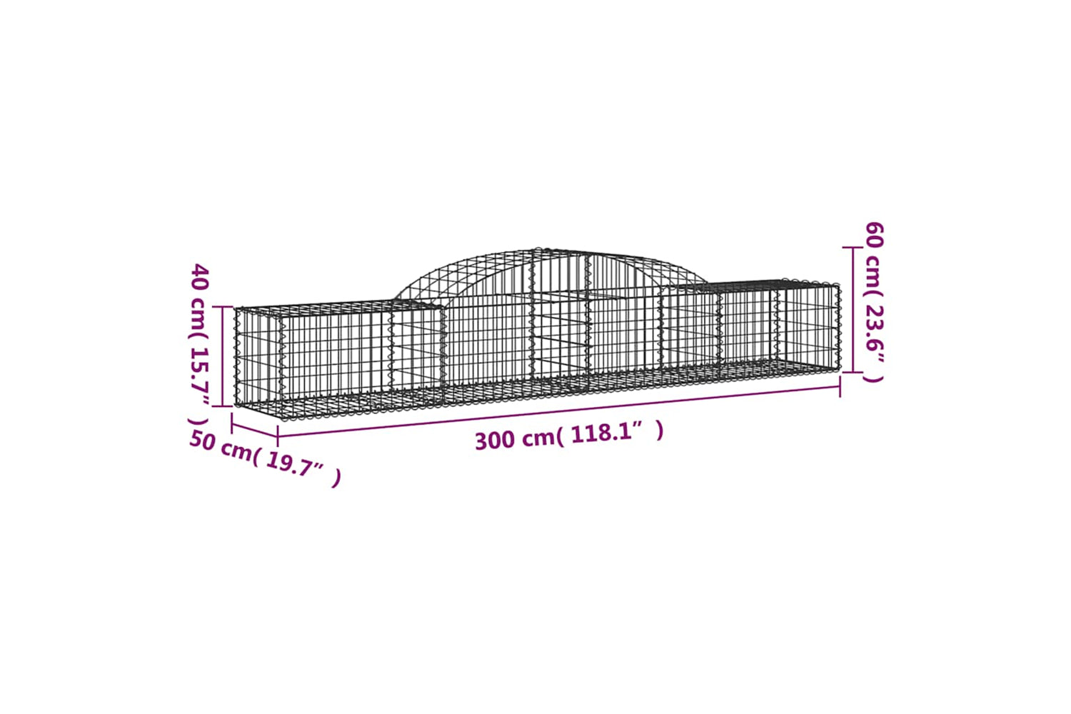 vidaXL 3146647 Arched Gabion Baskets 2 Pcs 300x50x40/60cm Galvanised Iron-5