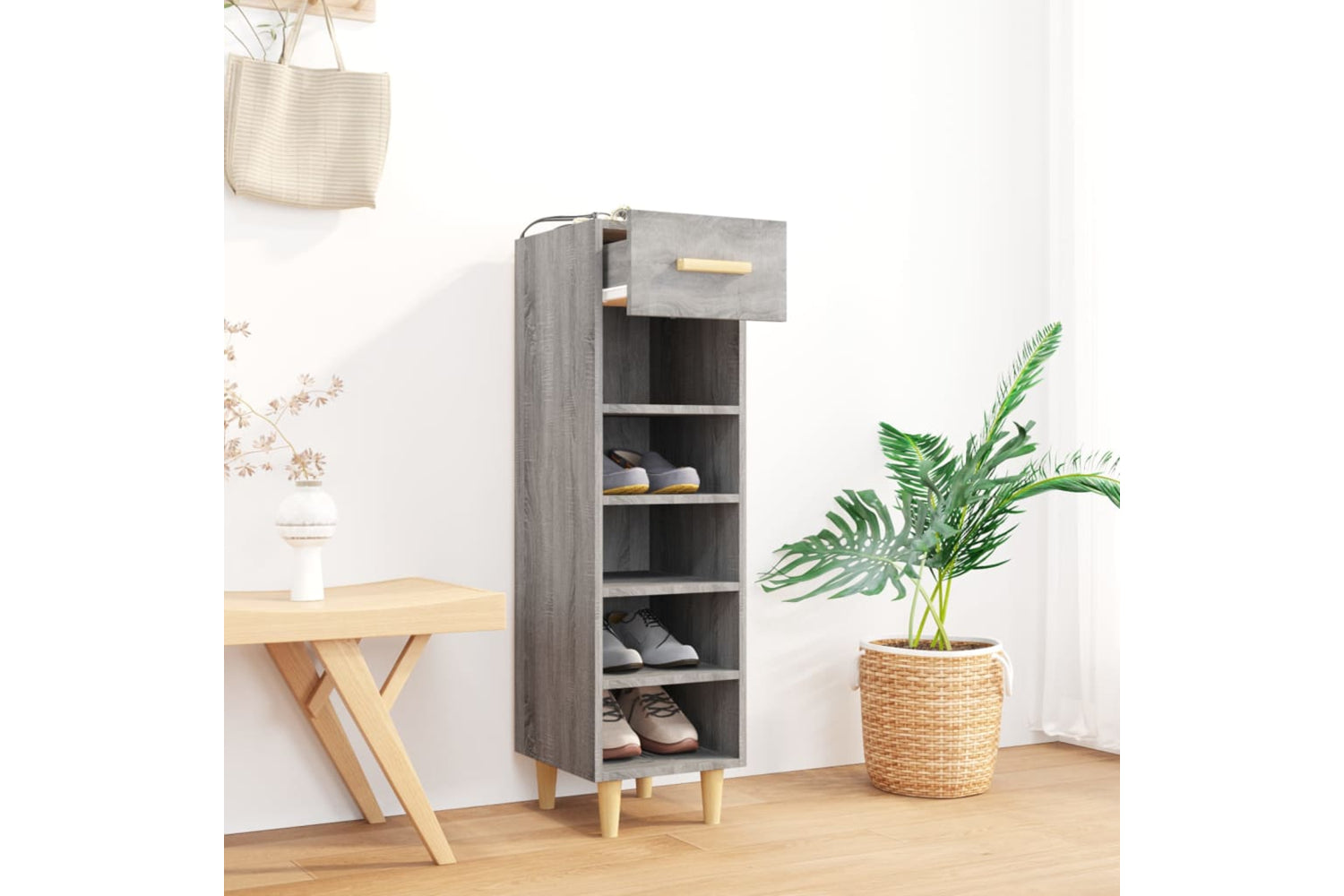 vidaXL 817562 Shoe Cabinet Grey Sonoma 30x35x105cm Engineered Wood-7