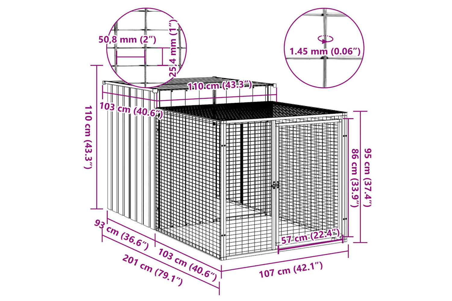 Vidaxl Chicken Cage With Run Anthracite 110x201x110 Cm Galvanised Steel-4