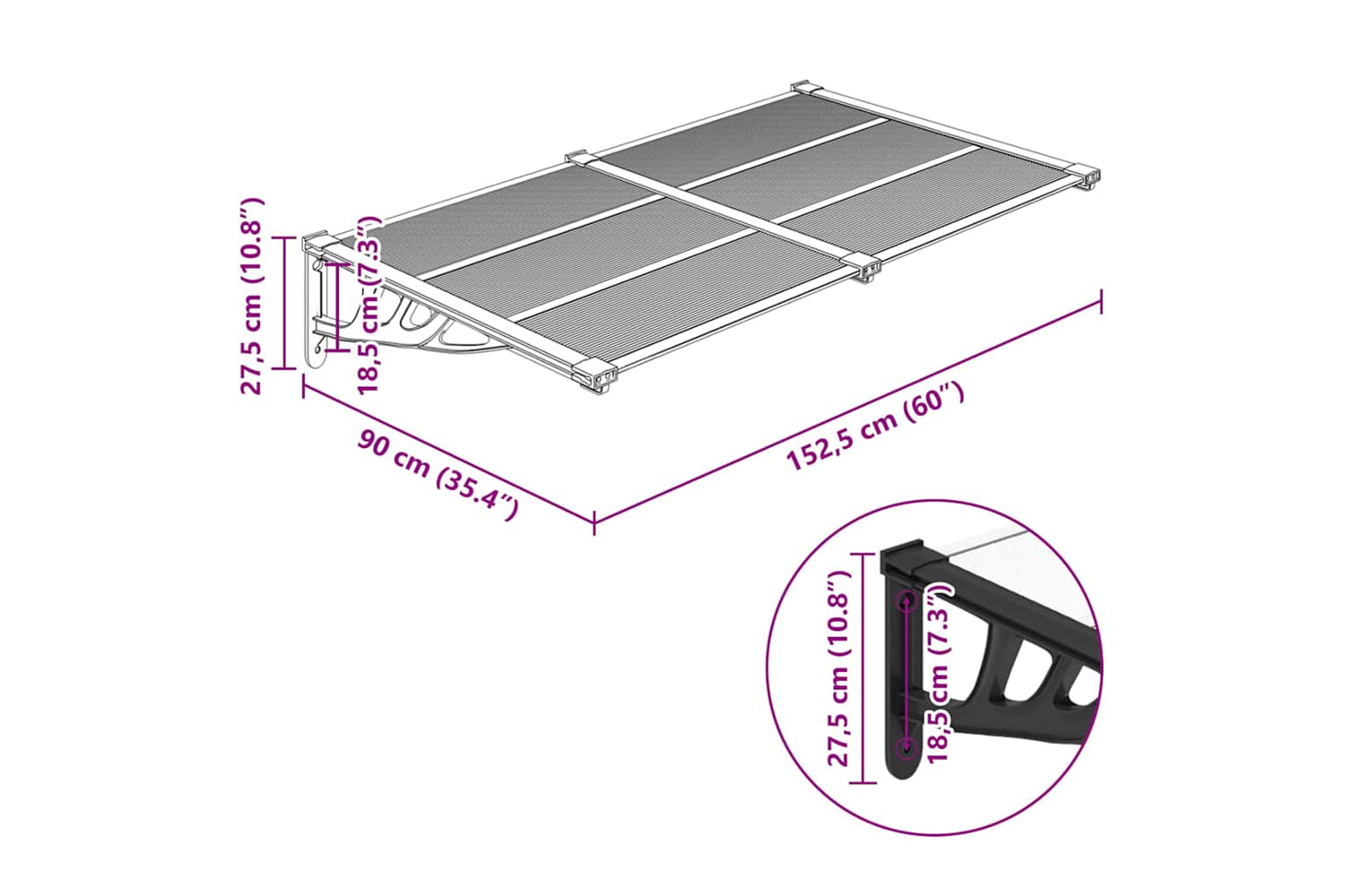 Vidaxl Door Canopy Black And Transparent 152.5x90 Cm Polycarbonate-5