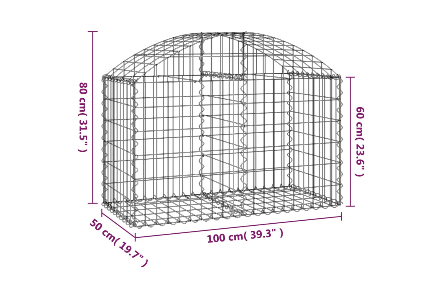 vidaXL 153433 Arched Gabion Basket 100x50x60/80cm Galvanised Iron-4