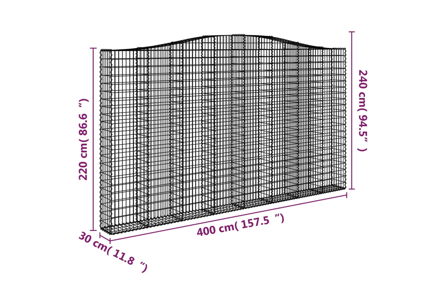 vidaXL 153411 Arched Gabion Basket 400x30x220/240cm Galvanised Iron-4