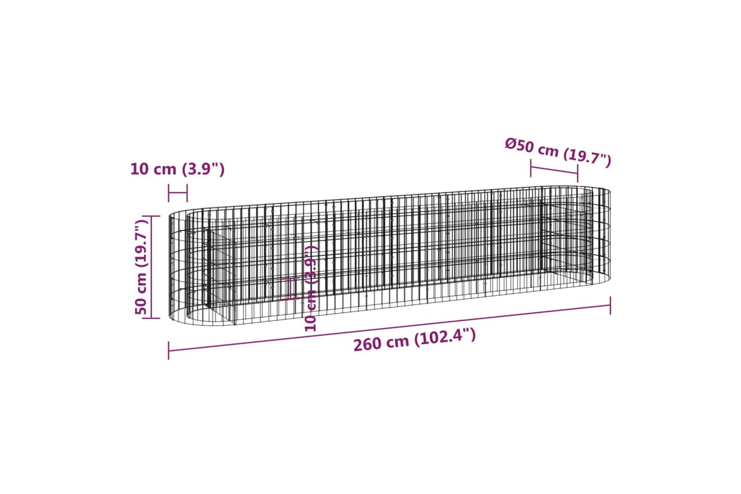 vidaXL 152026 Gabion Raised Bed Galvanised Iron 260x50x50cm-7
