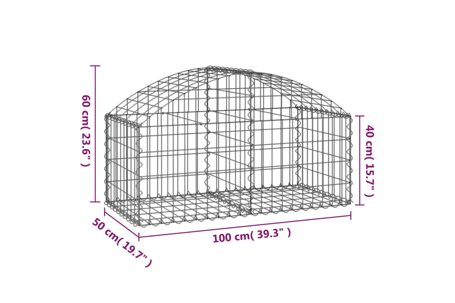 vidaXL 153432 Arched Gabion Basket 100x50x40/60cm Galvanised Iron-4