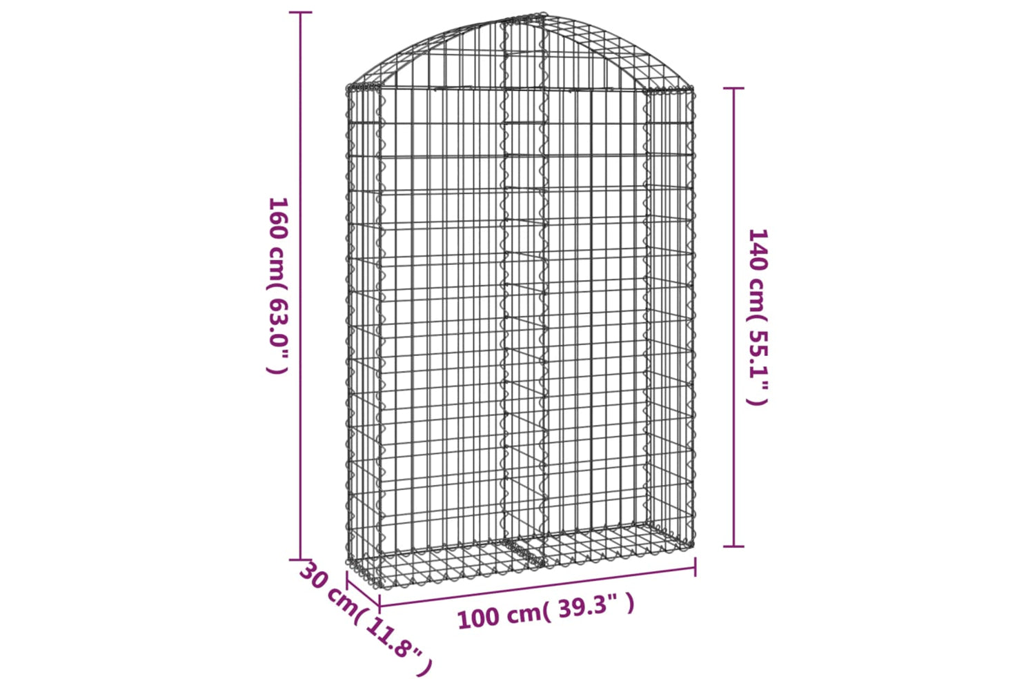 vidaXL 153427 Arched Gabion Basket 100x30x140/160cm Galvanised Iron-4