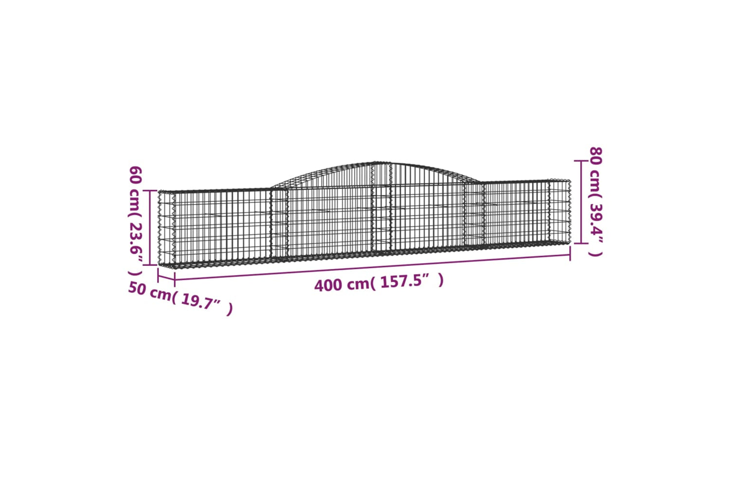 vidaXL 3146977 Arched Gabion Baskets 9 Pcs 400x50x60/80cm Galvanised Iron-5