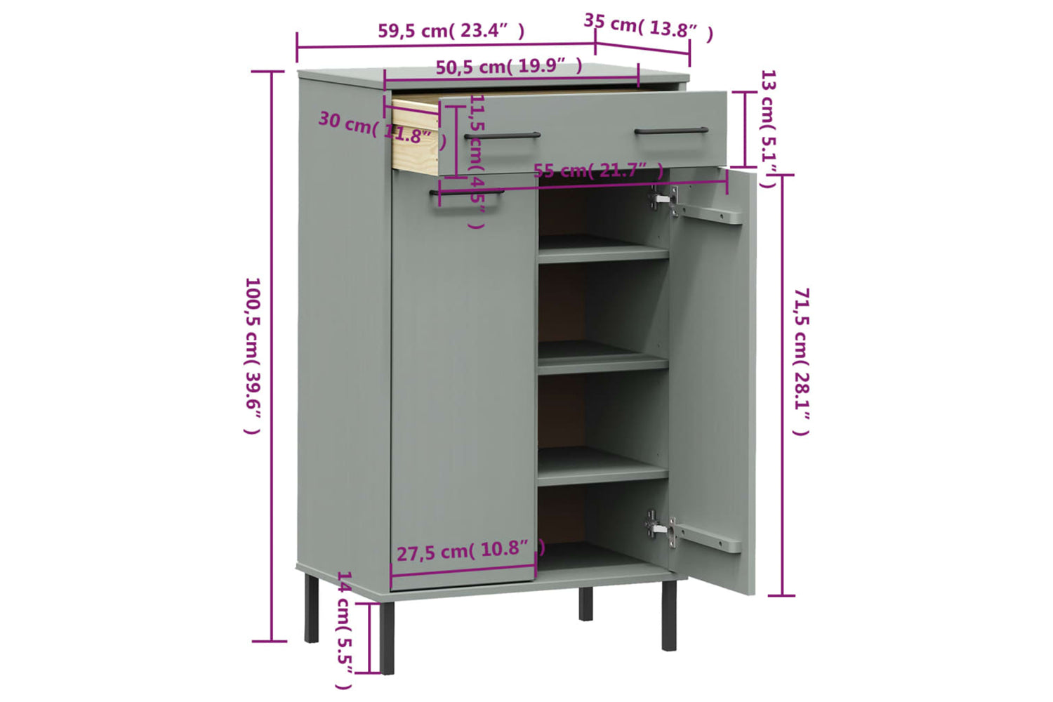 Vidaxl 350986 Shoe Rack With Metal Legs Grey Solid Wood Pine Oslo-7