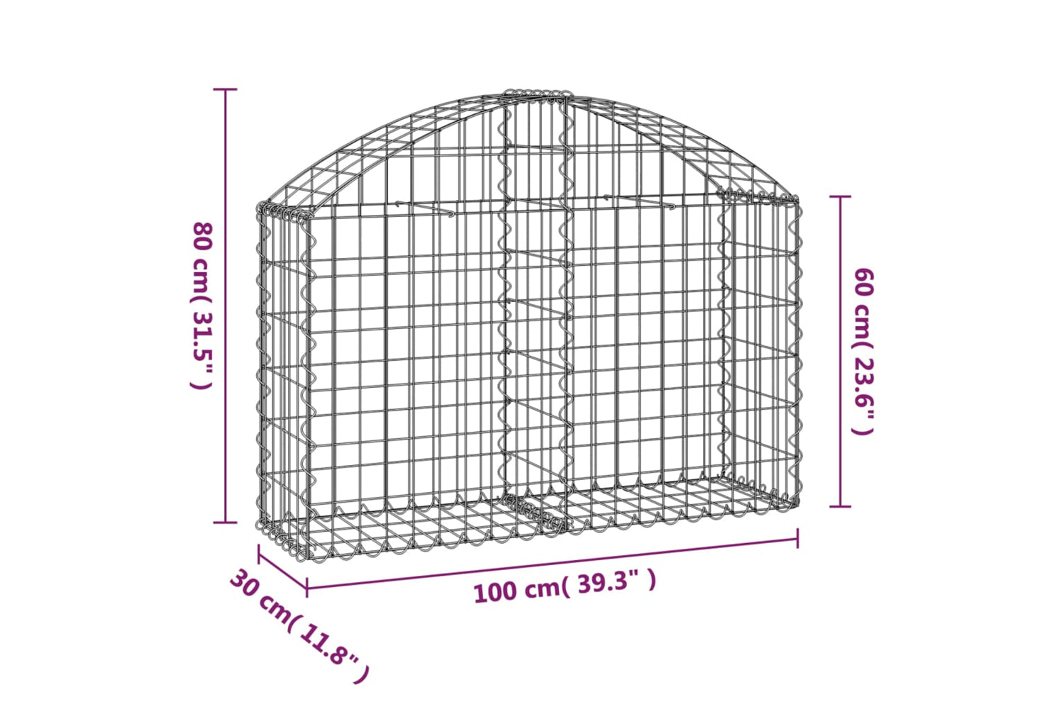 vidaXL 153423 Arched Gabion Basket 100x30x60/80cm Galvanised Iron-4