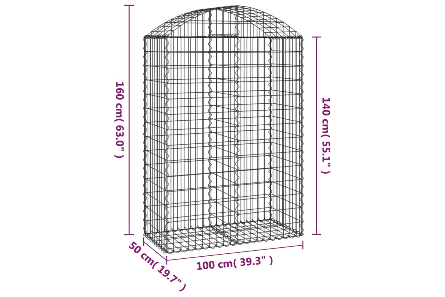 vidaXL 153437 Arched Gabion Basket 100x50x140/160cm Galvanised Iron-4