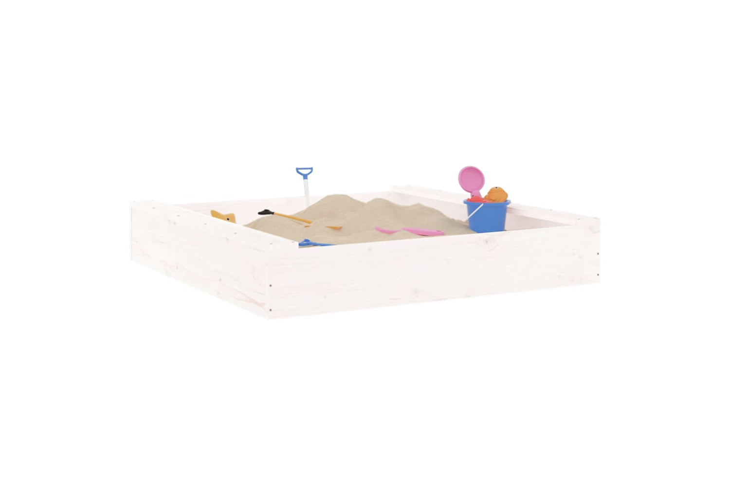 vidaXL 825031 Sandbox With Seats White Square Solid Wood Pine-2