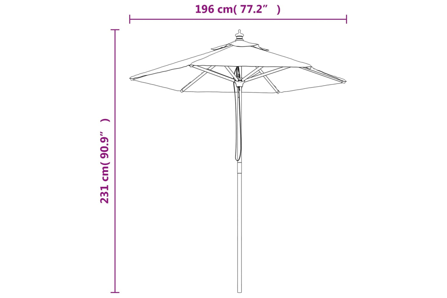 vidaXL 363165 Garden Parasol With Wooden Pole Black 196x231cm-7