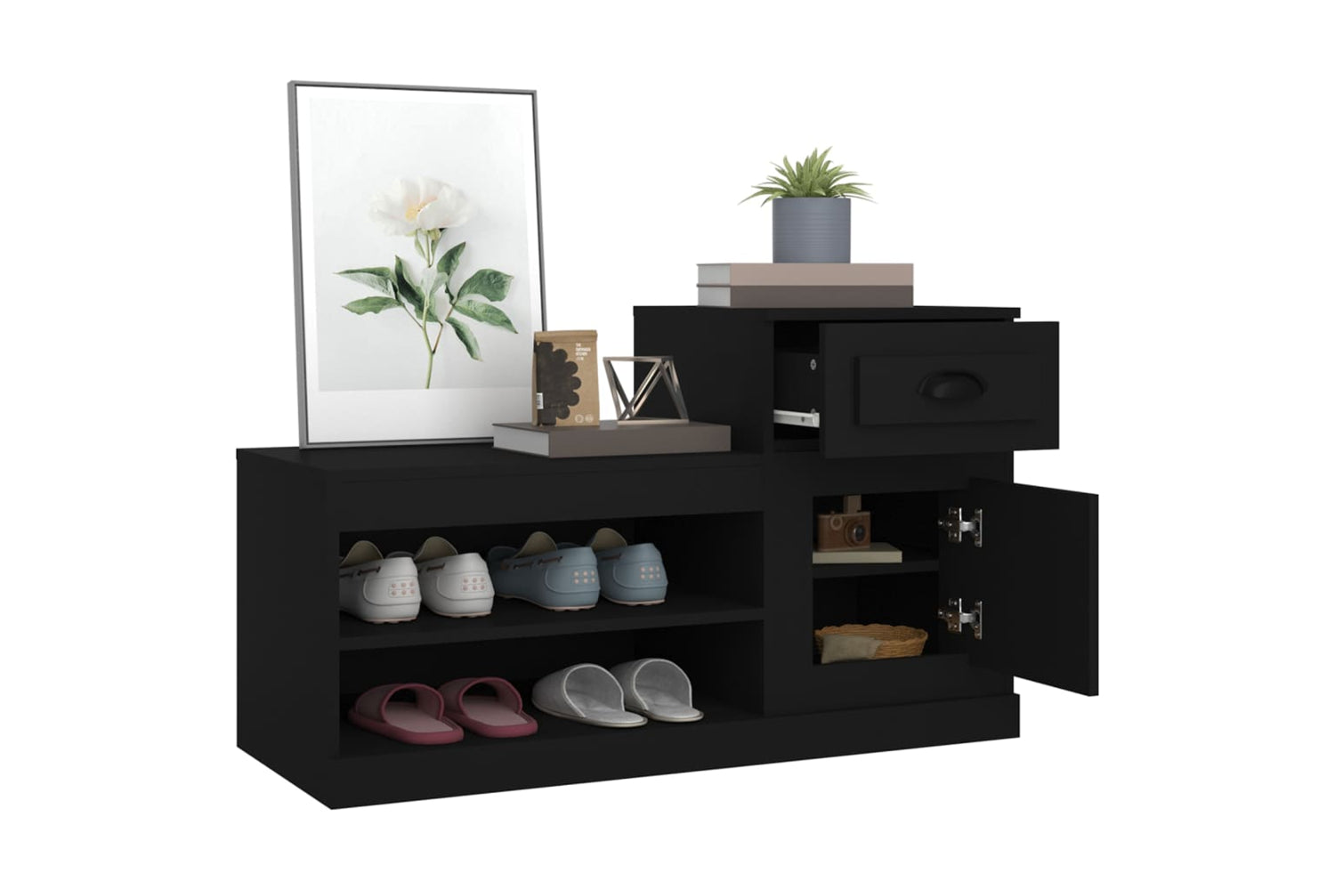vidaXL 816417 Shoe Cabinet Black 100x42x60cm Engineered Wood-5