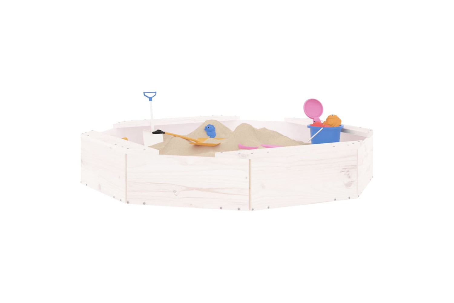 vidaXL 825010 Sandbox With Seats White Octagon Solid Wood Pine-2