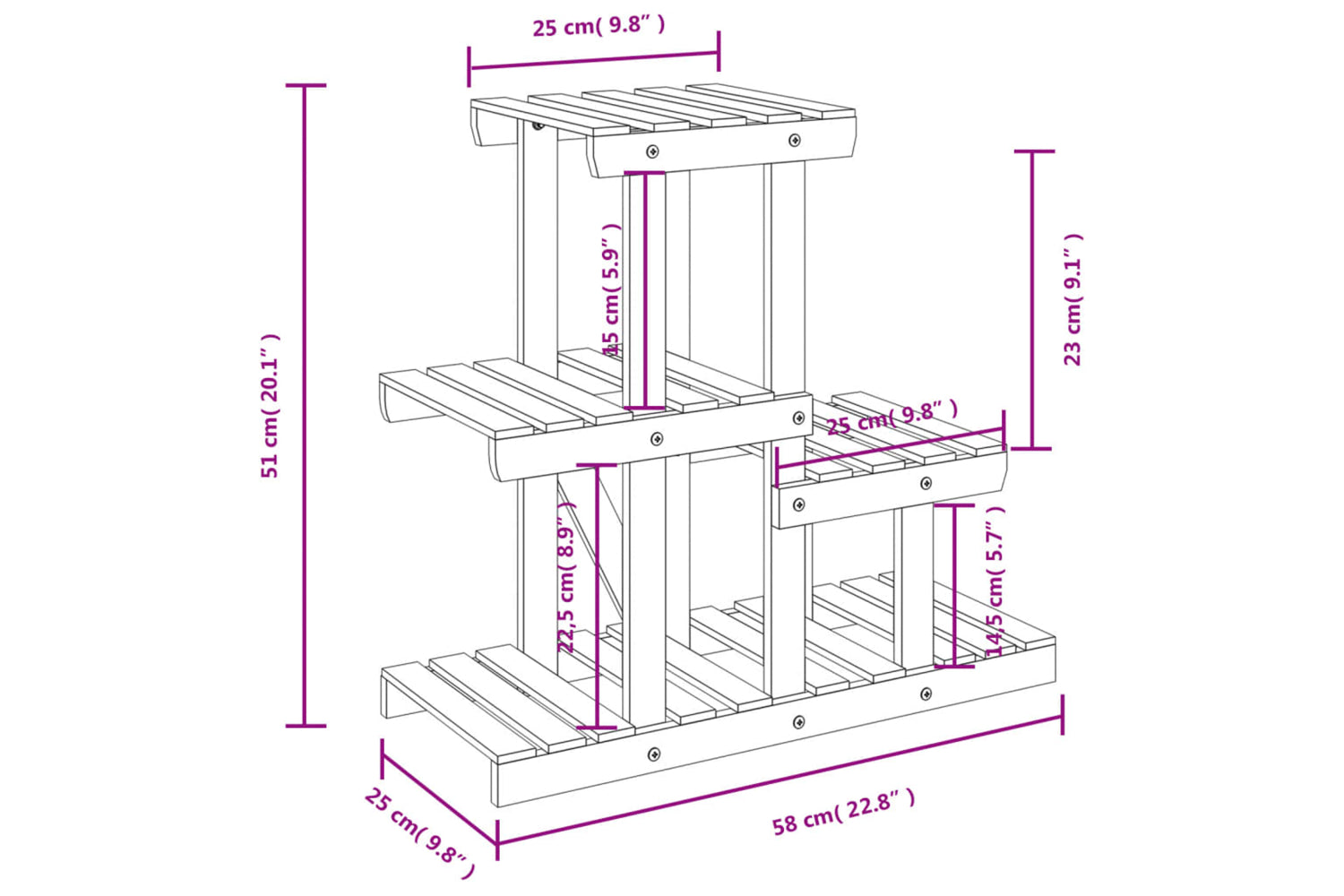 vidaXL 362870 Flower Stand 58x25x51cm Solid Wood Fir-7