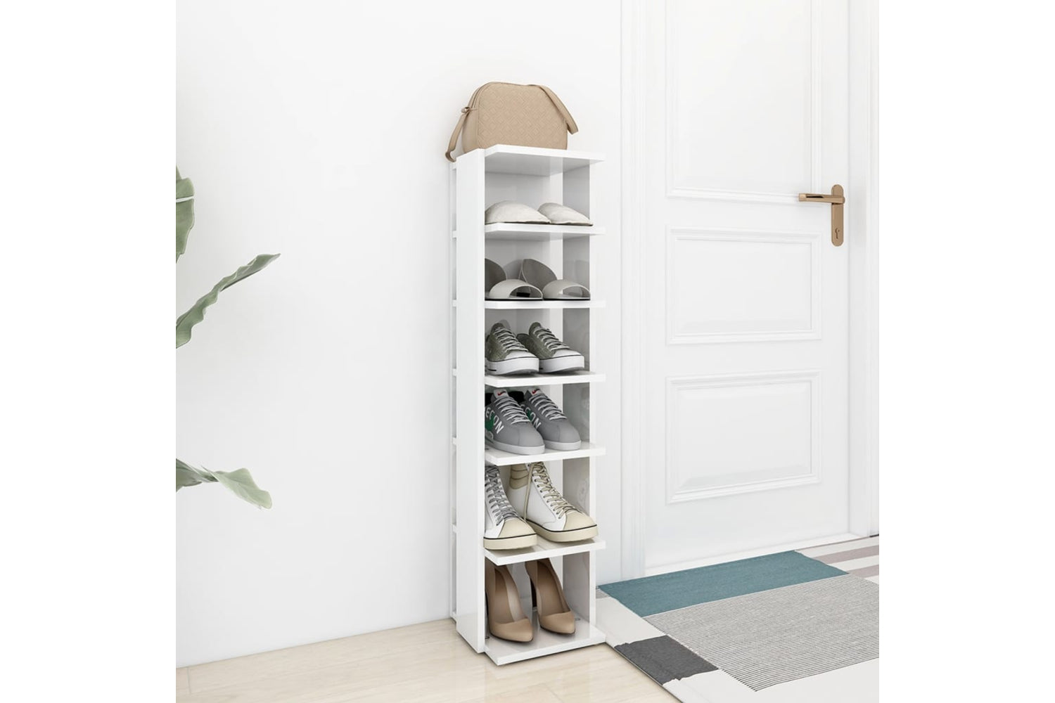 vidaXL 808497 Shoe Cabinet High Gloss White 27.5x27x102cm Engineered Wood-2