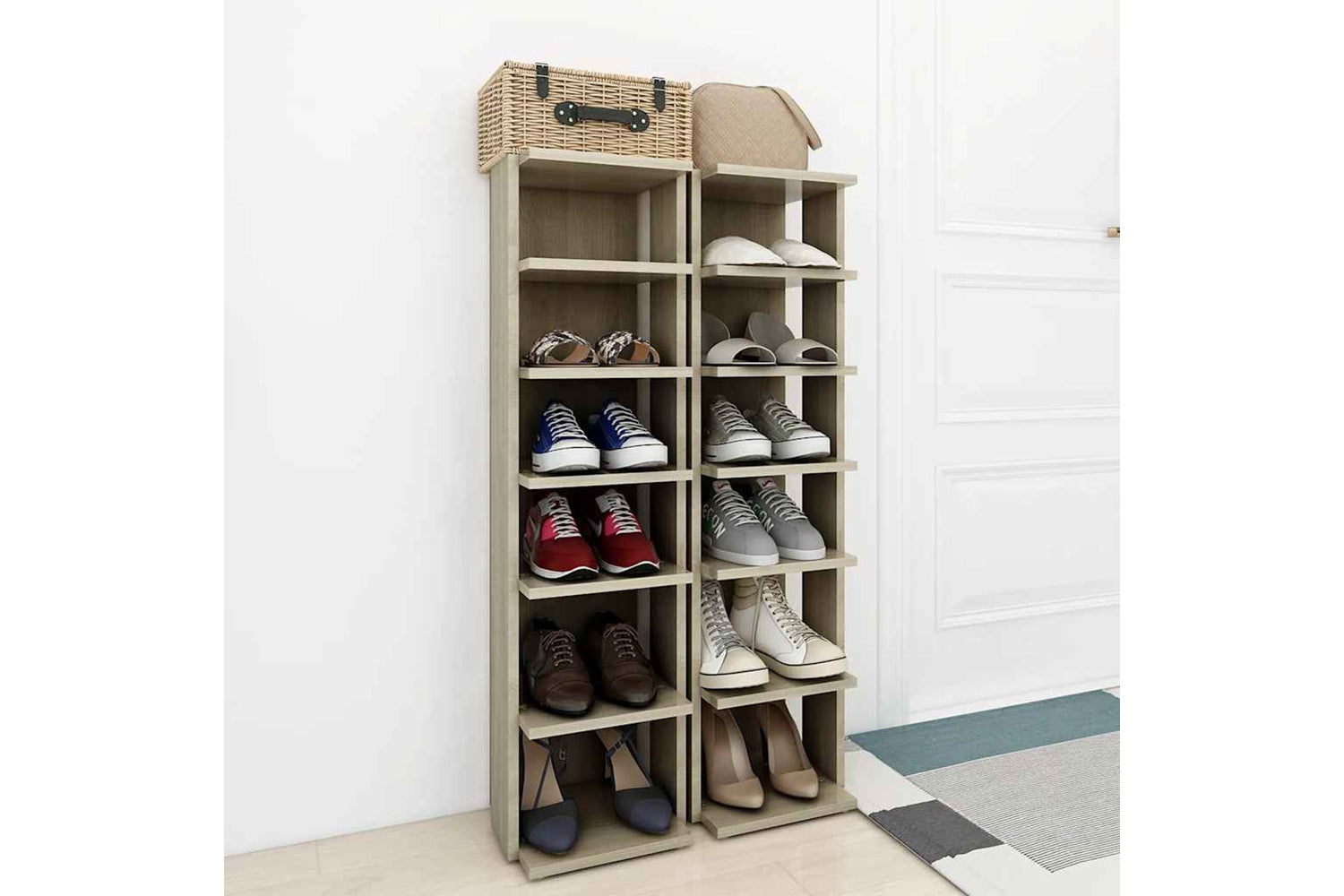 vidaXL 808492 Shoe Cabinets 2 Pcs Sonoma Oak 27.5x27x102cm-2
