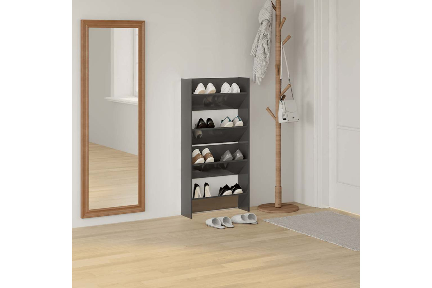 vidaXL 806739 Wall Shoe Cabinets 2 Pcs High Gloss Grey 60x18x60cm Engineered Wood-2