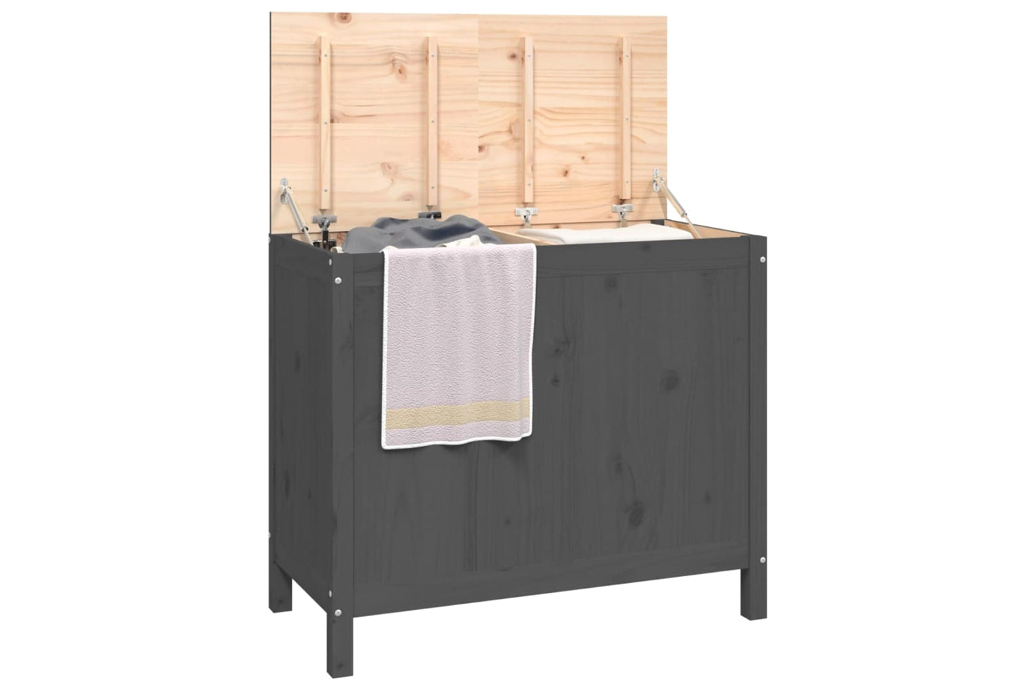 vidaXL 823581 Laundry Box Grey 88.5x44x76cm Solid Wood Pine-3