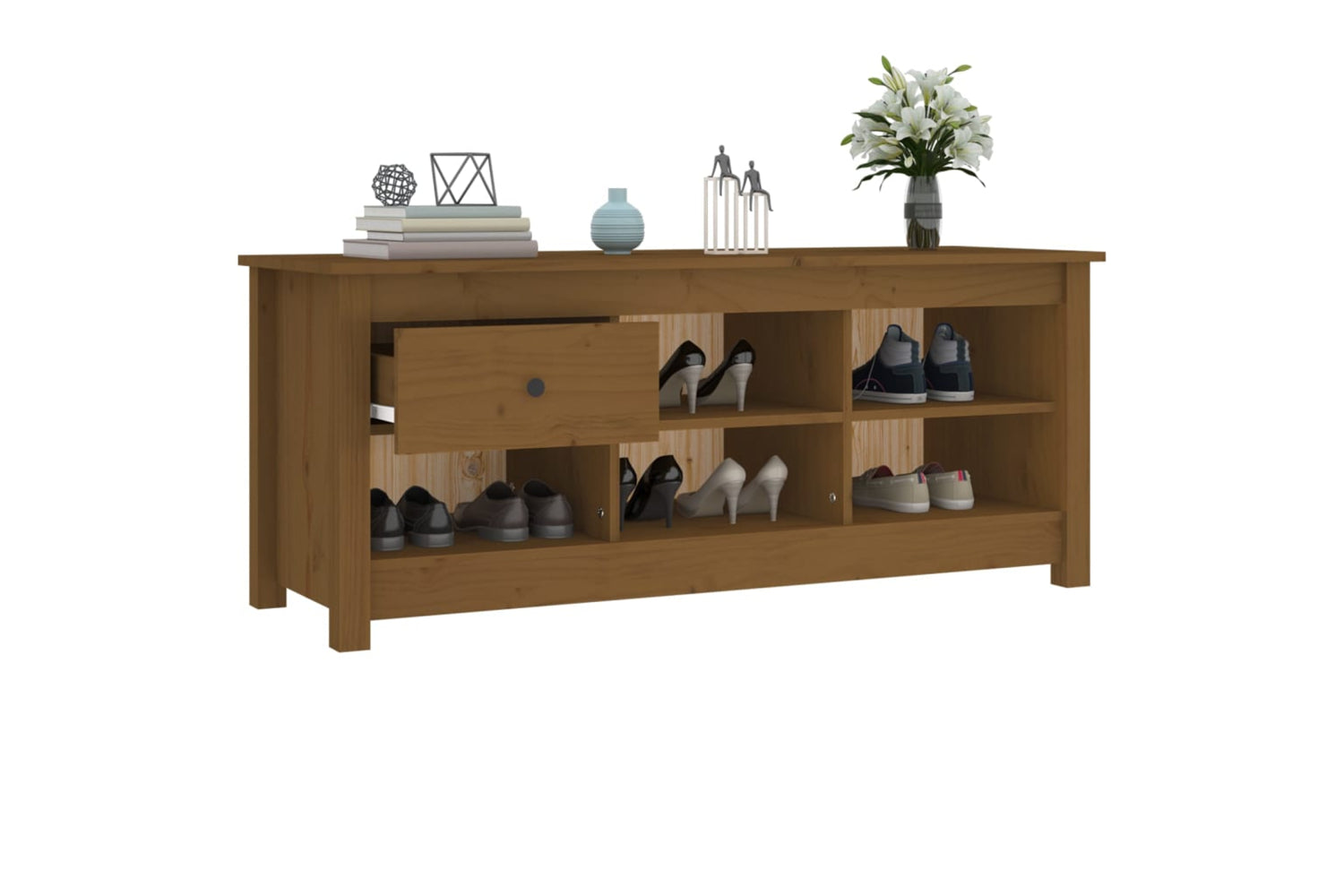 vidaXL 814597 Shoe Cabinet Honey Brown 110x38x45.5cm Solid Wood Pine-7