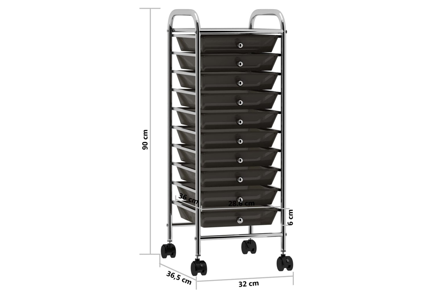 Vidaxl 320402 10-drawer Mobile Storage Trolley Black Plastic-7