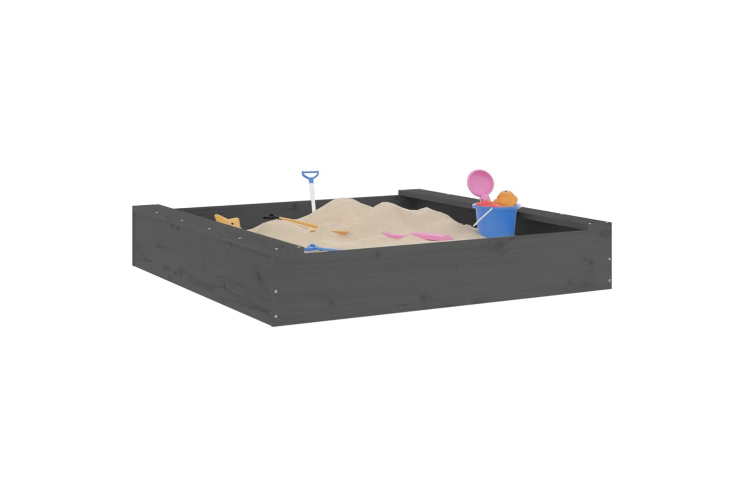 vidaXL 825032 Sandbox With Seats Grey Square Solid Wood Pine-2
