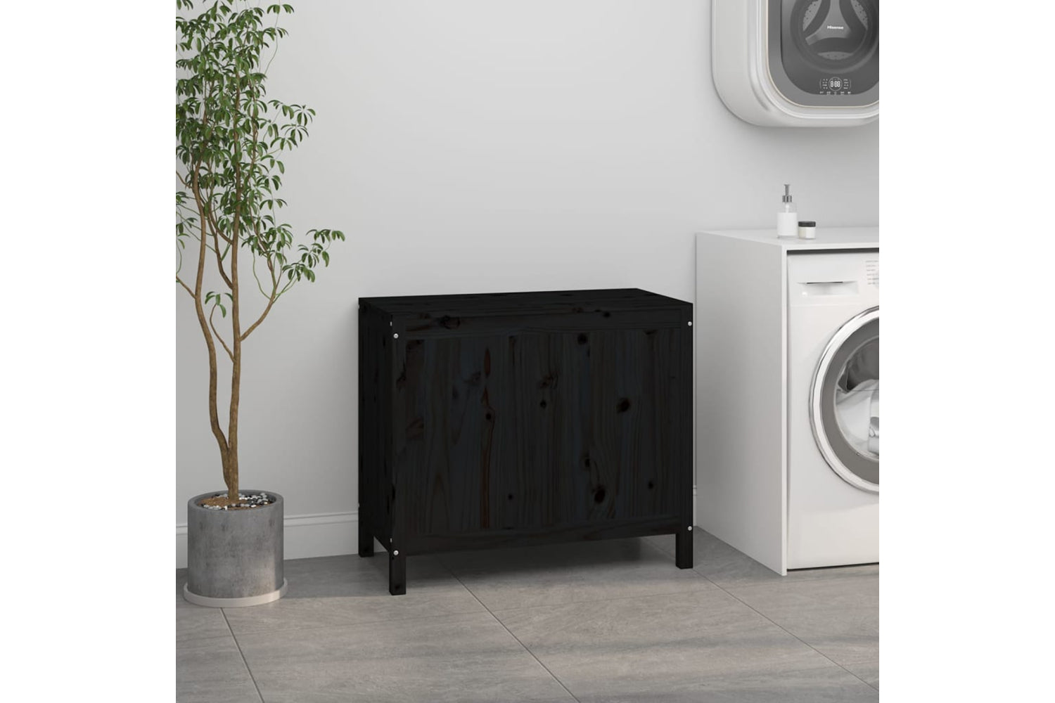 vidaXL 823583 Laundry Box Black 88.5x44x76cm Solid Wood Pine-2