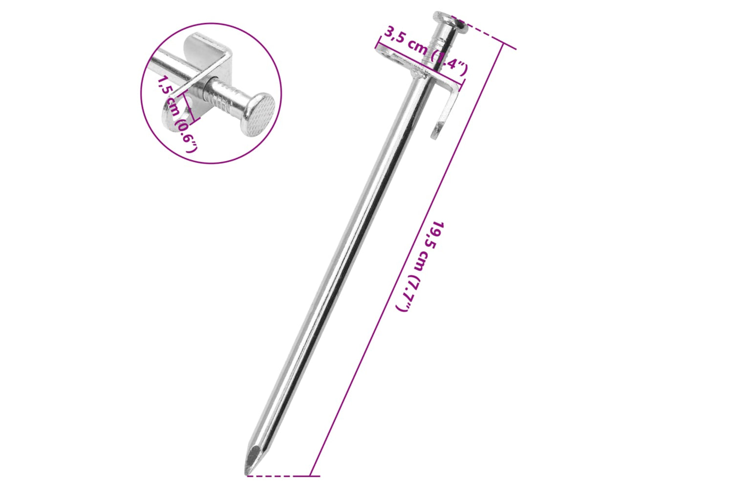 vidaXL 4009358 Tent Pegs 24 Pcs 19.5cm 8mm Galvanised Steel-6
