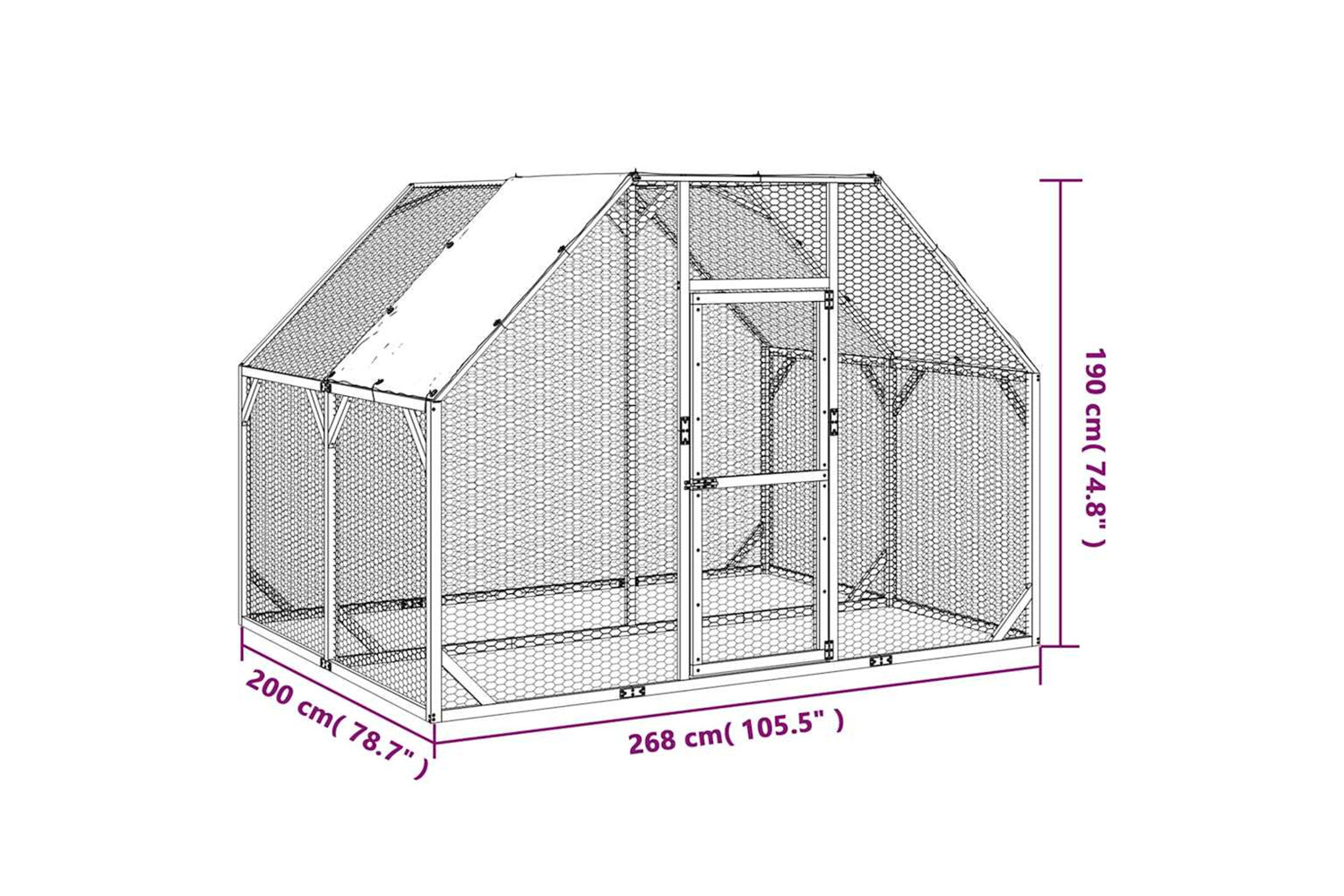 vidaXL 3102988 Chicken Coop 268x200x190cm Impregnated Solid Wood Pine-6