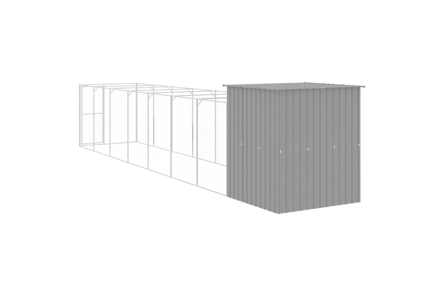 vidaXL 3189106 Dog House With Run Light Grey 165x863x181cm Galvanised Steel-4