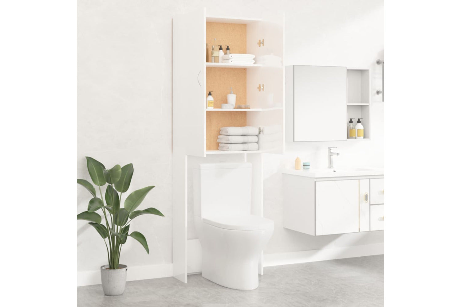 vidaXL Washing Machine Cabinet High Gloss White 64x25.5x190cm-7