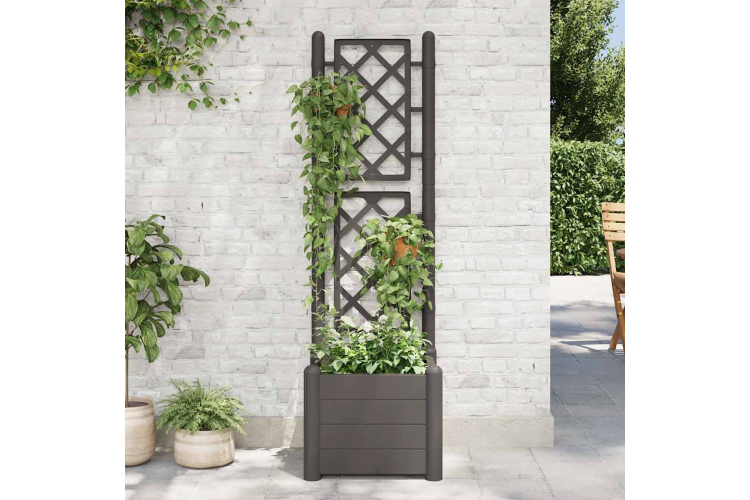 vidaXL 313981 Garden Planter With Trellis 43x43x142cm Pp Anthracite-2