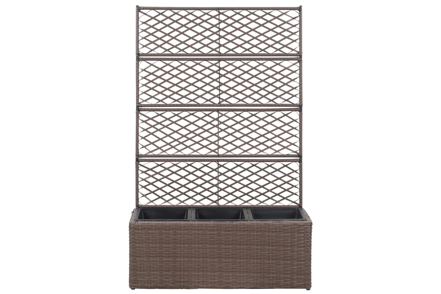 vidaXL 46938 Trellis Raised Bed With 3 Pots 83x30x130cm Poly Rattan Brown-2