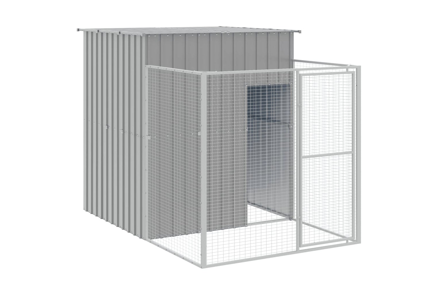 vidaXL 3189106 Dog House With Run Light Grey 165x863x181cm Galvanised Steel-5