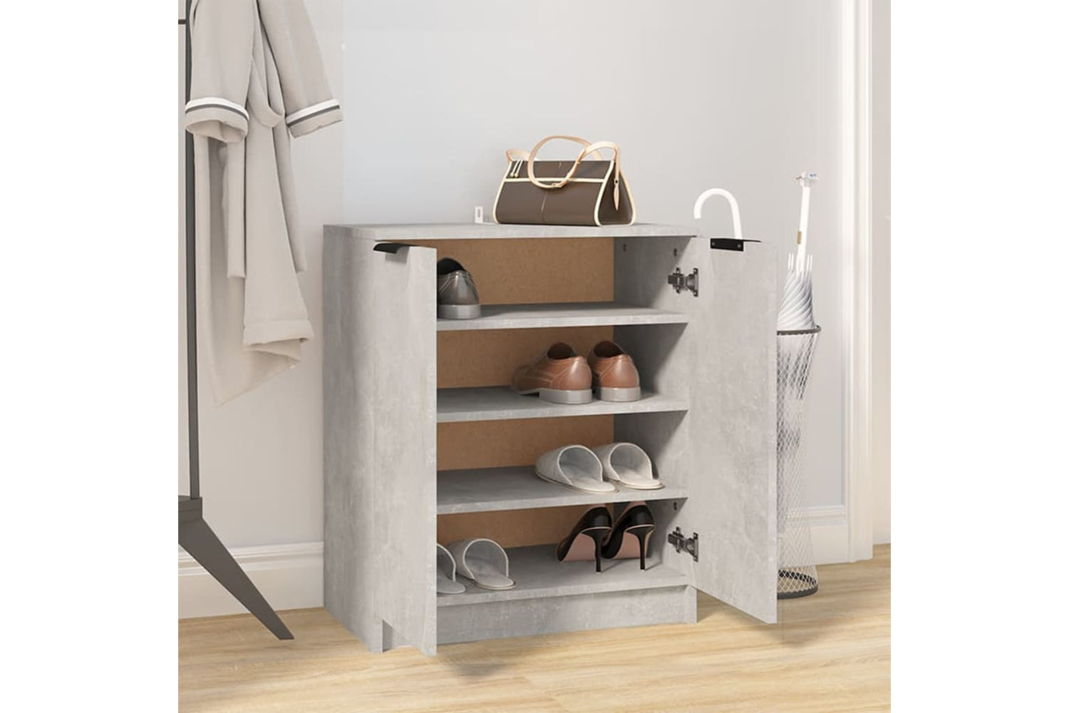 vidaXL 811425 Shoe Cabinet Concrete Grey 59x35x70cm Engineered Wood-5