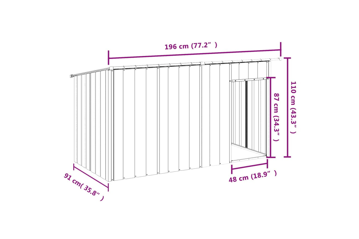 vidaXL 172575 Dog House With Roof Anthracite 196x91x110cm Galvanised Steel-7