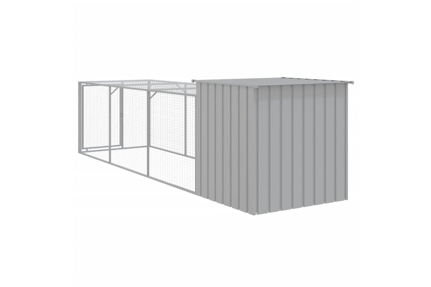 vidaXL 3189094 Chicken Cage With Run Light Grey 110x405x110cm Galvanised Steel-4